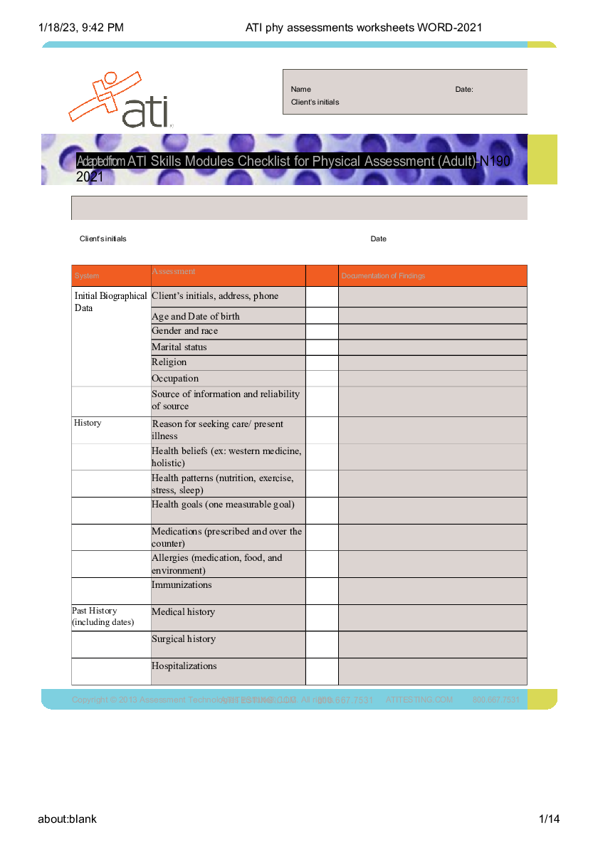 Preview image for ATI phy assessments worksheets WORD-2021